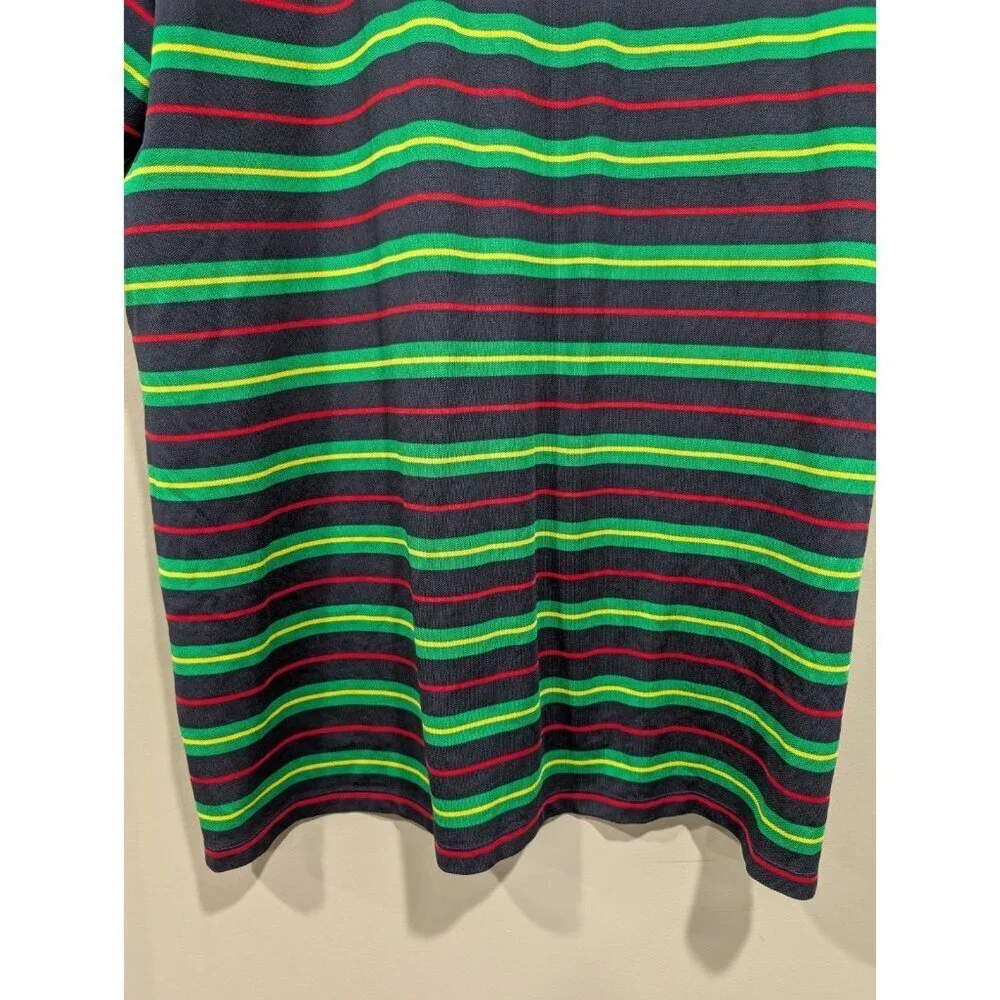 Ralph Lauren Mens Green Navy Striped Polo Shirt Size XL Collared Buttons